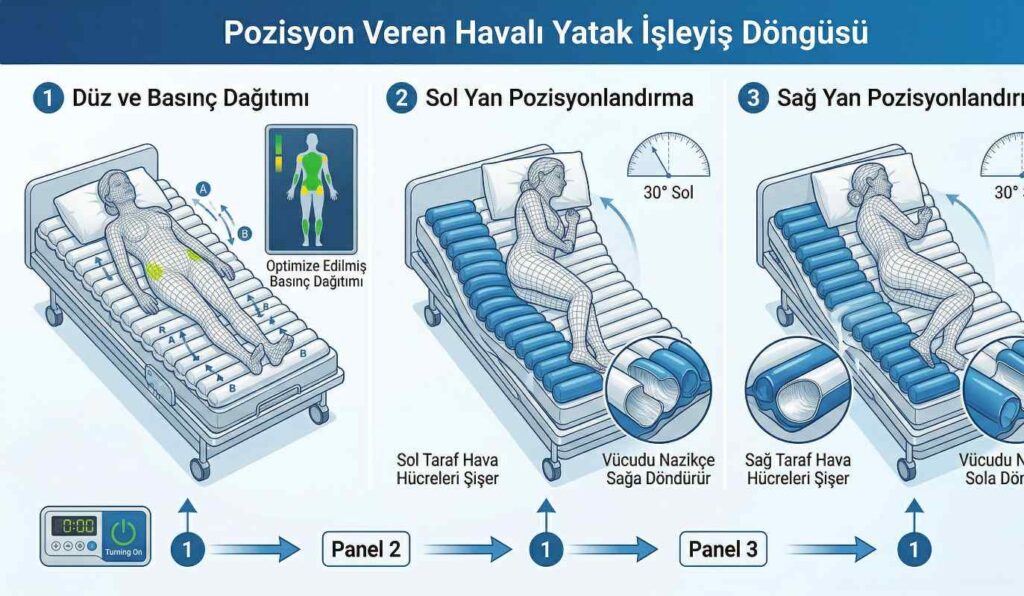 Pozisyon veren havalı yatak işleyiş döngüsü